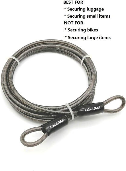 4mm Thick（5/32"） 7FT,15FT,30FT Braided Steel Coated Thin Security Cable Anti-Lost Steel Cable Luggage Lock Safety Cable Wire Double Loop (30FT)
