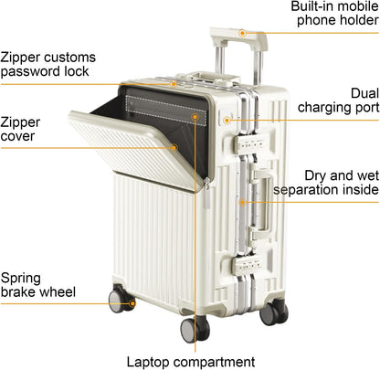 Zipperless Luggage, 22x14x9 Aviation Certified, Polycarbonate Aluminum Hardshell, Expandable Carry-On Luggage with Spinner Wheels, Hardshell Luggage, 20 Inch Cabin