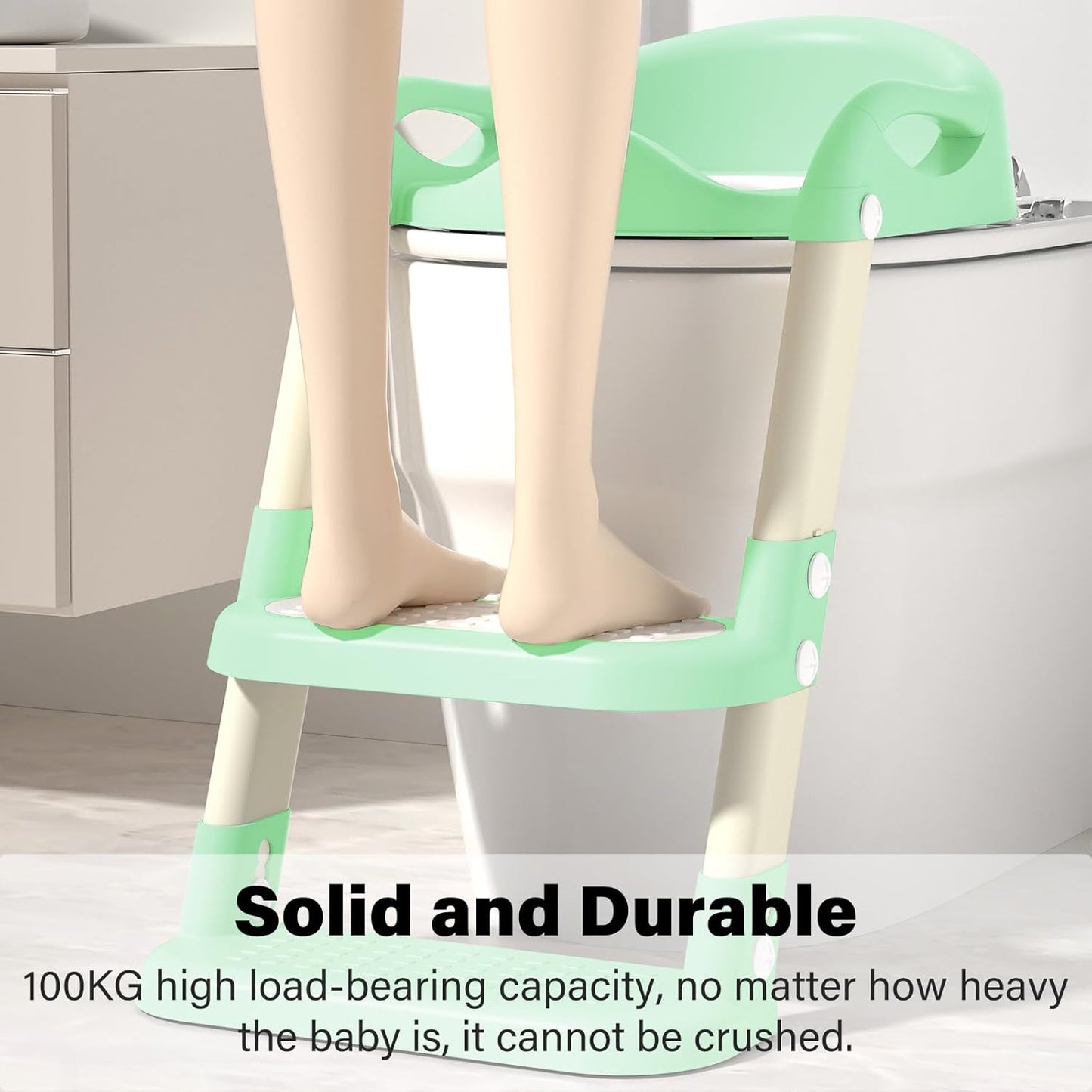 Potty Training Seat with Step Stool Ladder, Adjustable Foldable Potty Seat for Toilet with Anti-Slip Pads Ladder for Kids Boys Girls Toddlers - Green