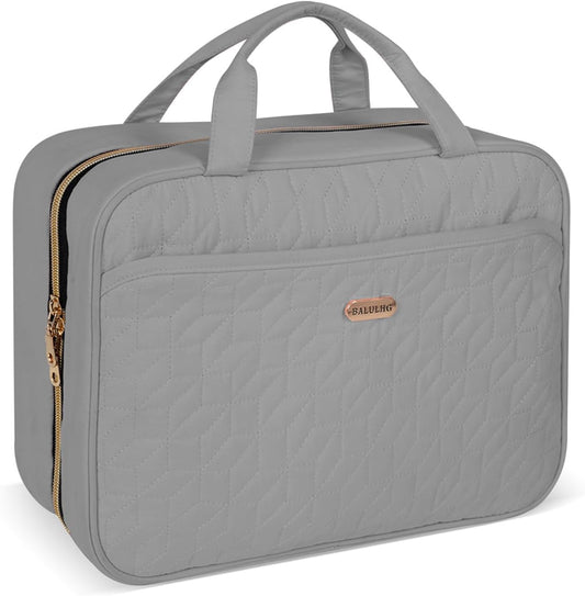 Grey Toiletry Bag, Makeup Organizer, Travel Bag For Women Mens Toiletries, Waterproof with Hanging Hook, Large Capacity
