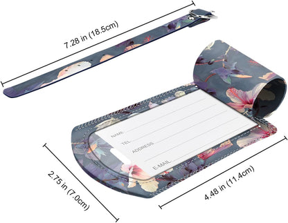 FINTIE 2 Pack Luggage Tags, Leather Name ID Labels with Privacy Cover for Travel Bag Suitcase, Theme - Blooming Hibiscus