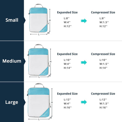 Compression Packing Cubes 3 Set, Compressible Space-Saving Packing Cubes for Travel - Compression Bags, Luggage Organizer, Travel Essentials for Women, Teal