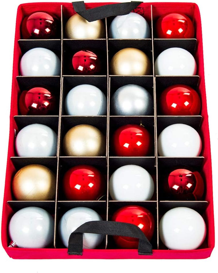 Santa's Bags [Christmas Ornament Storage Box with Dividers] - (Holds 48 Ornaments up to 3 Inches in Diameter) | Acid-Free Removable Trays with Separators | 2 Removable Trays