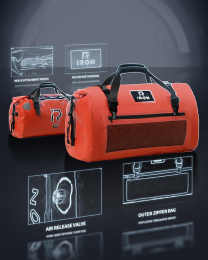 IRON JIA'S Motorcycle Dry Bag - Waterproof Duffle & Luggage Tail Bag Saddle Bags with Roll Top Closure, Shoulder Straps, Inner Pocket and Mesh Pocket (Orange, 30L)