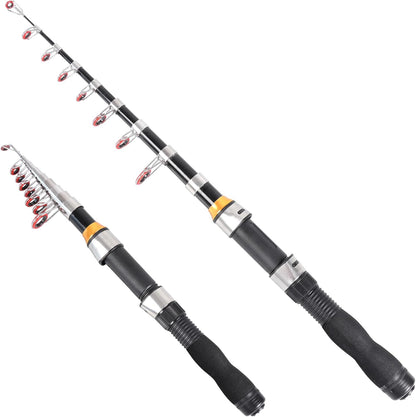 Telescopic Collapsible Extendable Fishing Rod for Saltwater and Freshwater, Lightweight and Compact Design