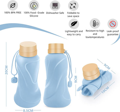 Collapsible Water Bottles,650ml,Leak Proof,Reuseable BPA Free Silicone Foldable Water Bottles,Durable Lightweight for Travel Gym Camping Hiking,Compact Size Portable Sports Water Bottle (Blue)