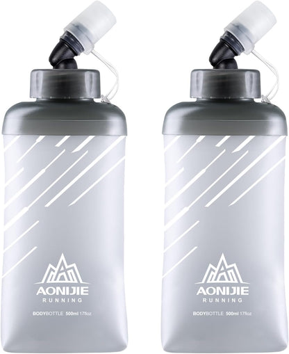 TRIWONDER Water Bottles TPU Soft Flasks Collapsible Running Flasks for Hydration Pack Backpack Hiking Cycling (Gray - 500ml - Pack of 2)