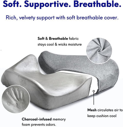 Cushion Lab Patented Pressure Relief Seat Cushion for Long Sitting Hours on Office & Home Chair - Extra-Dense Memory Foam for Soft Support. Car Pad for Hip, Tailbone, Coccyx, Sciatica - Black
