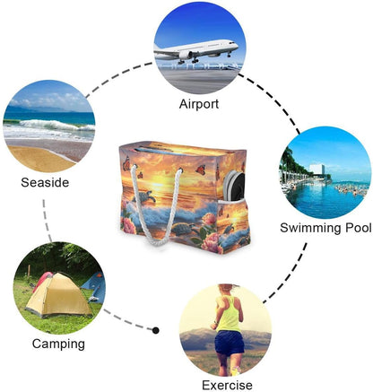 senya Large Beach Bags Totes Canvas Tote Shoulder Bag Soft Wave Water Resistant Bags for Gym Travel Daily Ocean