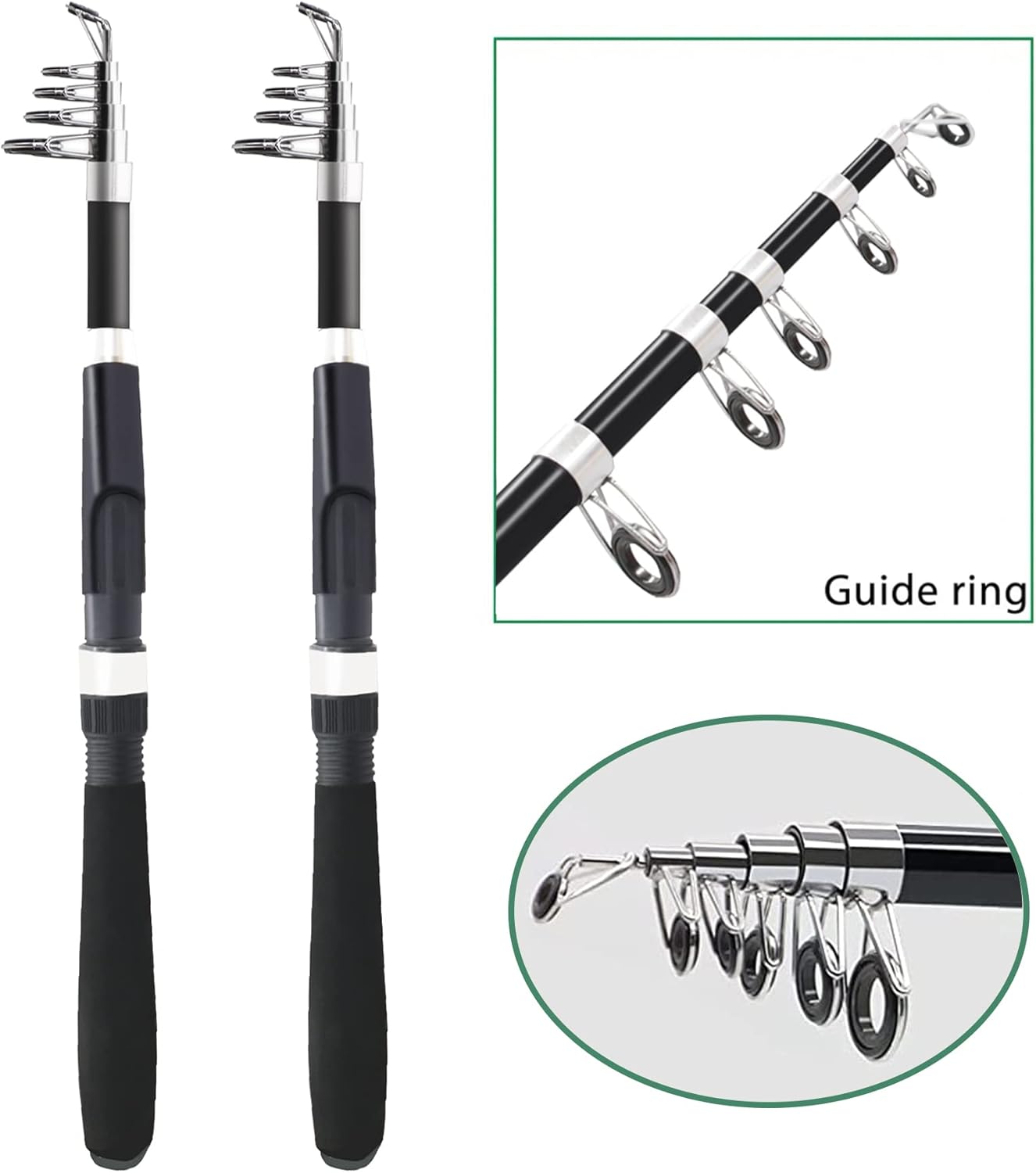 Fishing Pole Combo Set,2.1m/6.89ft 2PCS Collapsible Rods 2PCS Spinning Reels Lures Set Carrier Bag Carbon Fiber Telescopic Fishing Rods Sea Saltwater Freshwater Kit Fishing Rod Reel Combos