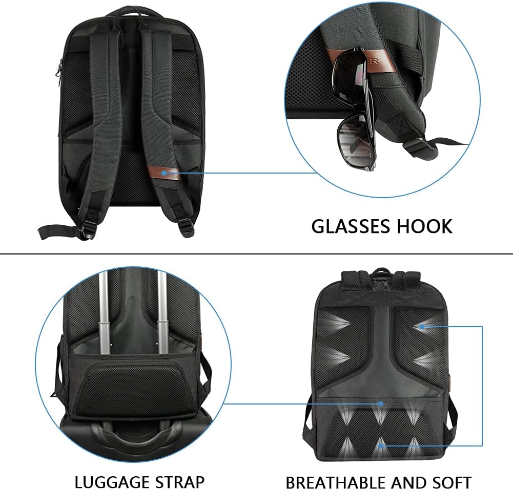 KROSER Laptop Backpack Large Computer Backpack Fits up to 17.3 Inch Laptop with USB Charging Port Water-Repellent Travel Backpack Casual Daypack for Business/College/Women/Men-Charcoal Black