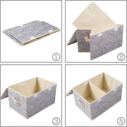 PRANDOM Large Foldable Storage Bins with Lids Fabric Decorative Storage Box Cubes Organizer Containers Baskets with Cover Handles Removable Divider for Home Bedroom Closet 17.3x11.8x9.8 Inch 3 Pack