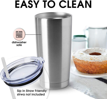 HASLE OUTFITTERS 20oz Stainless Steel Tumblers Bulk, Insulated Travel Cup with Lid, Double Wall Vacuum Coffee Mug for Cold & Hot Drinks 4 Pack, Silver