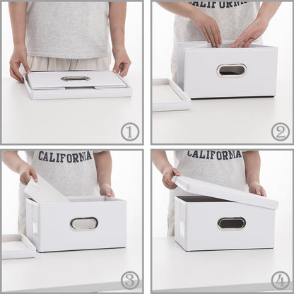 PRANDOM Collapsible Storage Box with Lid [1-Pack] Leather Fabric Foldable Storage Bin Organizer Container Basket Cube with Cover for Home Bedroom Closet Office Nursery White (13.6x9.6x6.9)