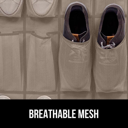 GORILLA GRIP Over the Door Shoe Organizer, 24 Large Breathable Mesh Pockets, Space Saving Hanging Storage Holder, Closet Rack Hanger Holds Up to 40 lbs, Hangs on Closets for Shoes, Accessories, Beige