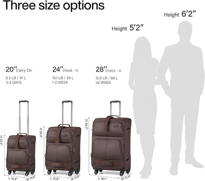 Hanke 20 Inch Softside Expandable Carry On Luggage with Spinner Wheels, Rolling Suitcase Travel Luggage with TSA Approved Luggage,Coffee