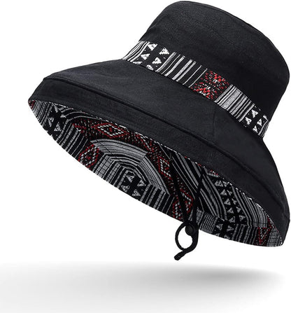 Women Wide Brim Sun Hats Metal Wired Edge Summer UV Protection Beach Fishing Hat for Hiking Garden Travel Chin Strap