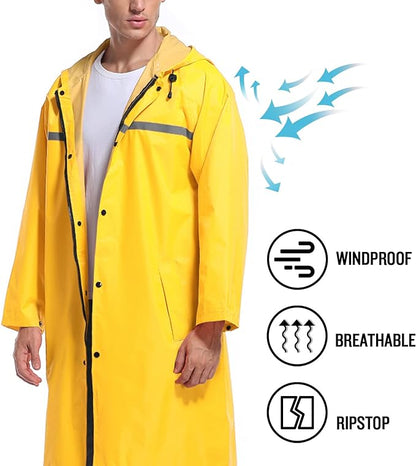 Mens Long Hooded Safety Rain Jacket Waterproof Emergency Raincoat Poncho