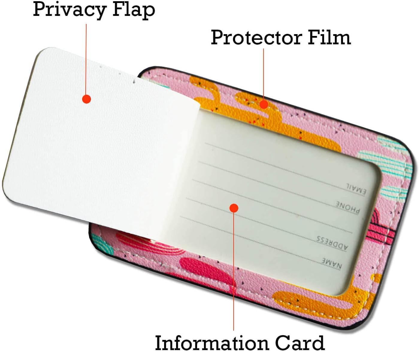 Luggage Tags for Suitcases-Leather Luggage Tag 4 Pack with Loops Cute Bag/Backpack/Suitcase Tags Pink Travel Accessories for Airport