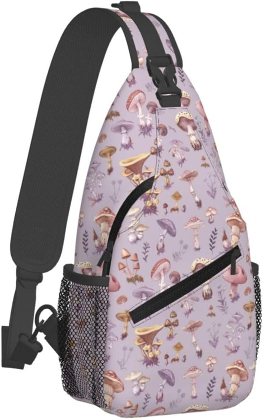 SUPLUCHOM Sling Bag Mushrooms Vintage Botanical Hiking Daypack Crossbody Shoulder Backpack Travel Chest Pack for Men Women