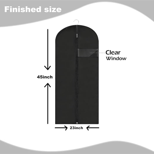 Garment Bags for Hanging Clothes, 45'' Suit Bag Cover for Storage and Travel, Dress Bags for Gowns Long, 2 Pack (Black)