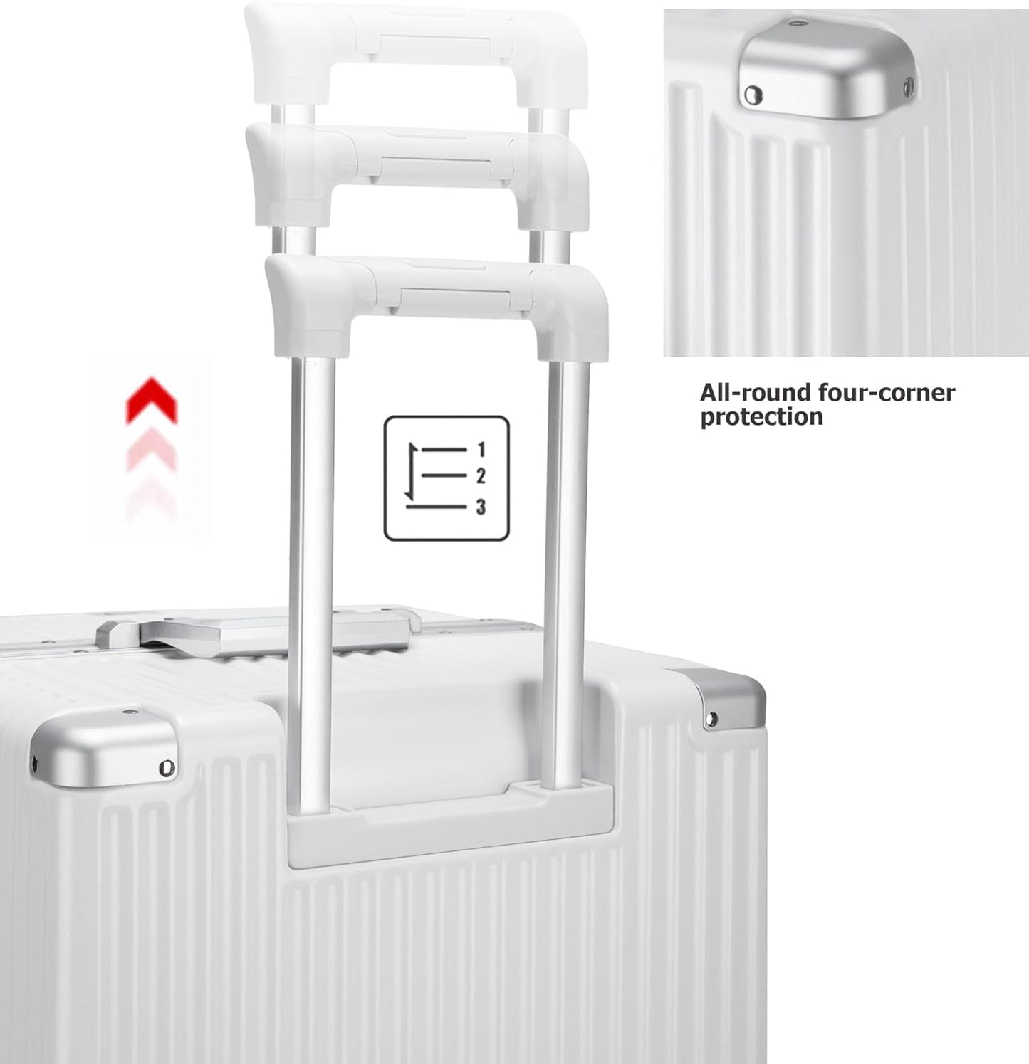 feilario 29in Super Large Captain Aluminum Frame Hardside Spinner Wheels Luggage, Removable Wheels Zipperless Checked Suitcase with Cup Holder/Phone Holder