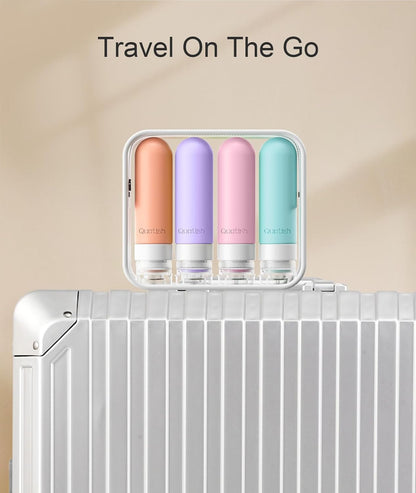 Quatish Travel Bottles for Toiletries, Original Patented Leak Proof Travel Size Toiletries, 3 oz Tsa Approved Silicone Shampoo and Conditioner Bottles, Travel Essentials, 4 Pack, Pink