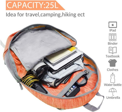 ZOMAKE 25L Ultra Lightweight Packable Backpack, Foldable Hiking Backpacks Water Resistant Small Folding Daypack for Travel(Orange)