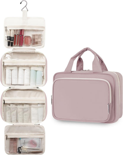 Narwey Travel Toiletry Bag for Women Large Hanging Makeup Bag Organizer Toiletries Bag for Full Size Essentials Accessories Cosmetics (Dusty Rose (Large))