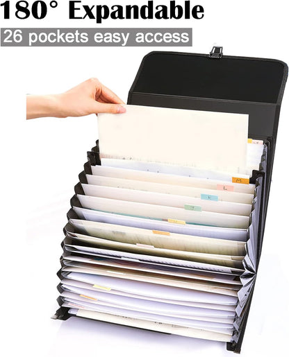 2 Pack 25 Pockets Letter Size/A4 Accordion File Organizer with Handle, TRANBO Expanding File Folder, Expandable Document Paper Organizer for Travel School Office