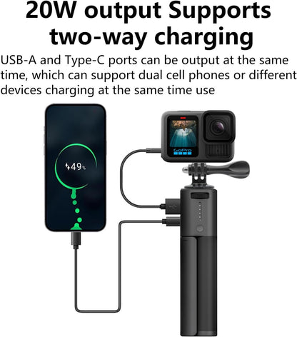 Suptig Handle Power Bank Mount, Battery Charger 10000mAh Comptible for Gopro Hero 13, Hero 12, Hero 11, 10-5, DJI osmo Pocket, Canon, Akaso, DJI Action, Insta 360, Phone, Sony, Digital Cam.