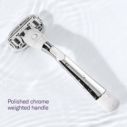Flamingo Shaving Razor Set for Women - Razor Handle, 4 Razor Blade Refills, Shower Holder - Chrome