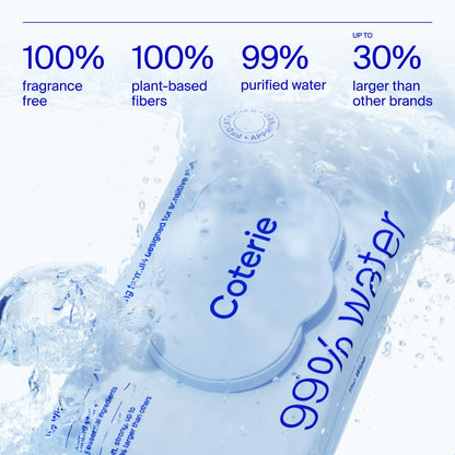 Coterie Baby Wipes for Sensitive Skin, Plant-Based and Plastic-Free Fibers, 99% Water, Hypoallergenic, pH Balanced, Unscented, Clean and Gentle Baby Essentials, 8 Pack, 448 Count