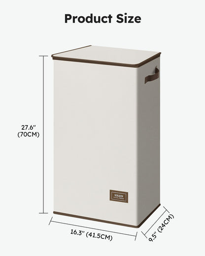SOLEDI Slim Laundry Hamper with Lid, Narrow Laundry Basket with Removable Bags, Dirty Clothes Hamper with handle, Small Hamper perfect for Laundry room, Bathroom, Bedroom, Small spaces. 70L Beige