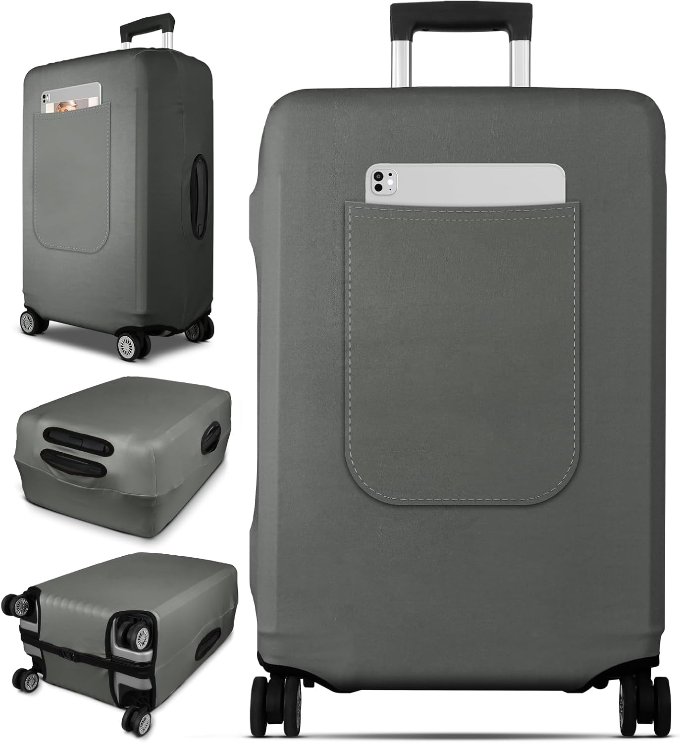 Slohif Luggage Cover for Suitcase Tsa Approved Protector - Luggage Sleeve Suit Case Cover Travel Stretch Large Baggage Case Protective Washable Fit 26-28 Inch Gray