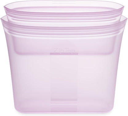 Zip Top Reusable Food Storage Bags | 2 Bag Set [Lavender] | Silicone Meal Prep Container | Microwave, Dishwasher and Freezer Safe | Made in the USA