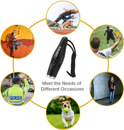 UNIWA Electronic Whistle, 4 Pack Handheld Electronic Whistles Electric Whistle with Lanyard Three Tone Distinct High Volume Outdoor Sport Whistle for Coaches, Referees, P.E. Teacher
