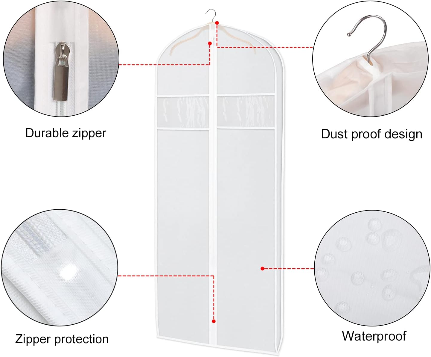 Zilink Dress Garment Bags for Storage 72-inch with Clear Window and 3" Gusset Dress Cover Bag for Long Evening Dresses,Fur Coat, Long Dress Gown Closet Storage