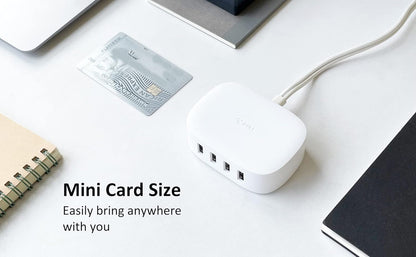 USB Charging Station 4 Port - BULL USB Charger Block Multiple, Wall Charger Cable White 6ft Charging Hub for Multiple Devices (ULlisted)