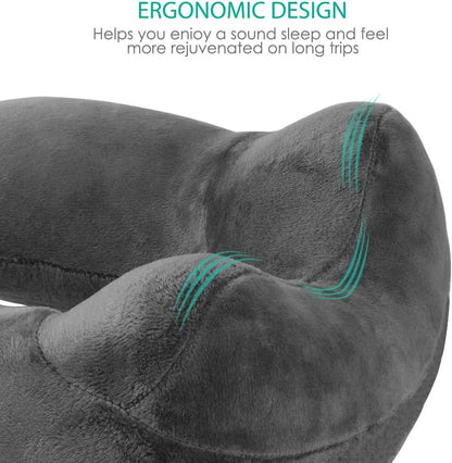 UROPHYLLA Inflatable Travel Pillow, Soft Velvet Inflatable Neck Pillow for Traveling, Airplanes, Train, Car, Office with Compact Bag, Breathable Washable Cover, Suit for Adults Sleeping - Grey