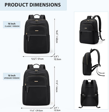 Hiking Travel Backpack for Women Casual Business Weekender Multilayer Laptop Bag,16 Inch,Black