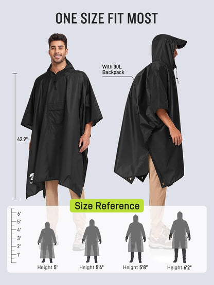 SaphiRose Extra Thick Hooded Rain Poncho Double Layer Waterproof Raincoat Jacket for Men Women Adults