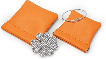PU Leather Jewelry Travel Bag Leather Jewelry Pouch Christmas,Wedding Party Favor Gift Bag (L, Orange)