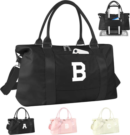 Initial Travel Duffel Bag Sports Gym Bag for Boys Teen Birthday Gifts,Black Personalized Weekender Bag Carry On Tote Bags for Men,Waterproof Overnight Luggage Bag Airplane Travel Essentials(Letter B)