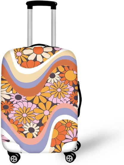 Swirl Hippie Flowers Baggage Covers for 18-21 Inch Suitcase Washable Non Slip Suitcase Cover Colorful Flower Luggage Cover Decoration for Women Girl, Suitcase Protector for Travel Luggage