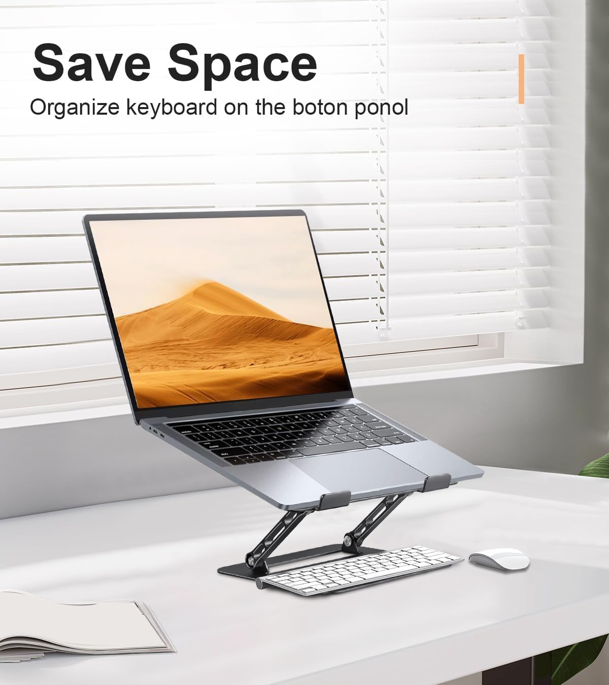 Adjustable Laptop Stand for Desk, Portable Laptop Stand Holder and Riser, Foldable Aluminum Notebook Computer Stand for MacBook Air Pro HP Lenovo Dell Samsung Chromebook, 10-15.6 inch, Black