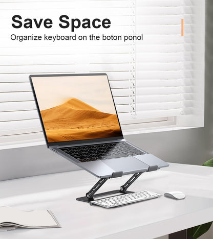 Adjustable Laptop Stand for Desk, Portable Laptop Stand Holder and Riser, Foldable Aluminum Notebook Computer Stand for MacBook Air Pro HP Lenovo Dell Samsung Chromebook, 10-15.6 inch, Black