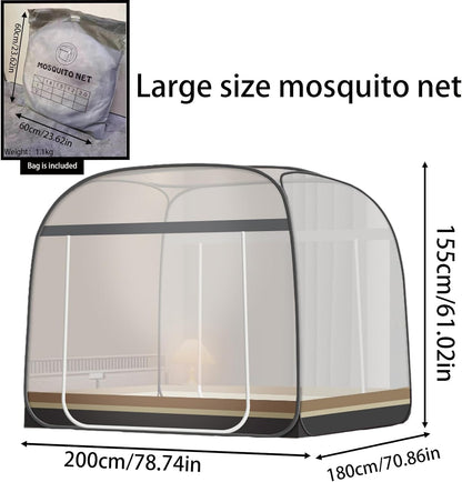 CMINGJ Mosquito Net for Bed, Portable pop up Mosquito Netting with Bottom, Free Installation-Suitable for Bedroom, Camping, Folding Portable Design for Baby Adults (Gray & Gray Bottom Edge)