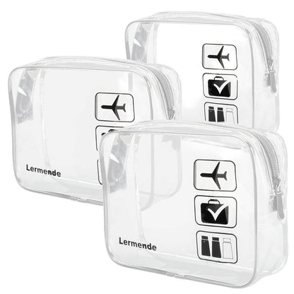 Lermende 2pcs Clear Toiletry Bag TSA Approved Travel Bag,Carry On for Travel,Airport Airline Accessories Compliant Bag,Quart Sized Makeup Cosmetic bag Women Men (Clear, 3 Pack)