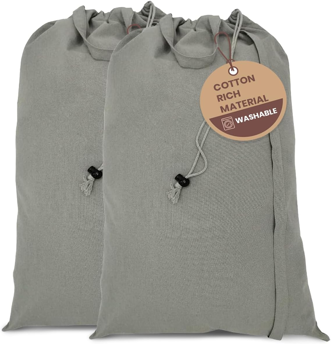 LFH Home Cotton Canvas Large Laundry Bag with Handle, Heavy Duty Drawstring Closure Washable Laundry Bags, School Travel, Home, Hotel, College Dorm, Organizer Sack, Toys Clothes 28x36 (Pack of 2)-Grey